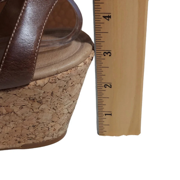 Tsubo Olivette BrownTan Leather Strappy Cork Wedge Platforms - Picture 9 of 14